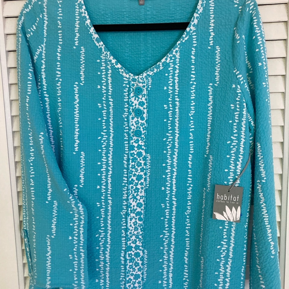 Habitat 3/4 sleeve Teal and White Blouse